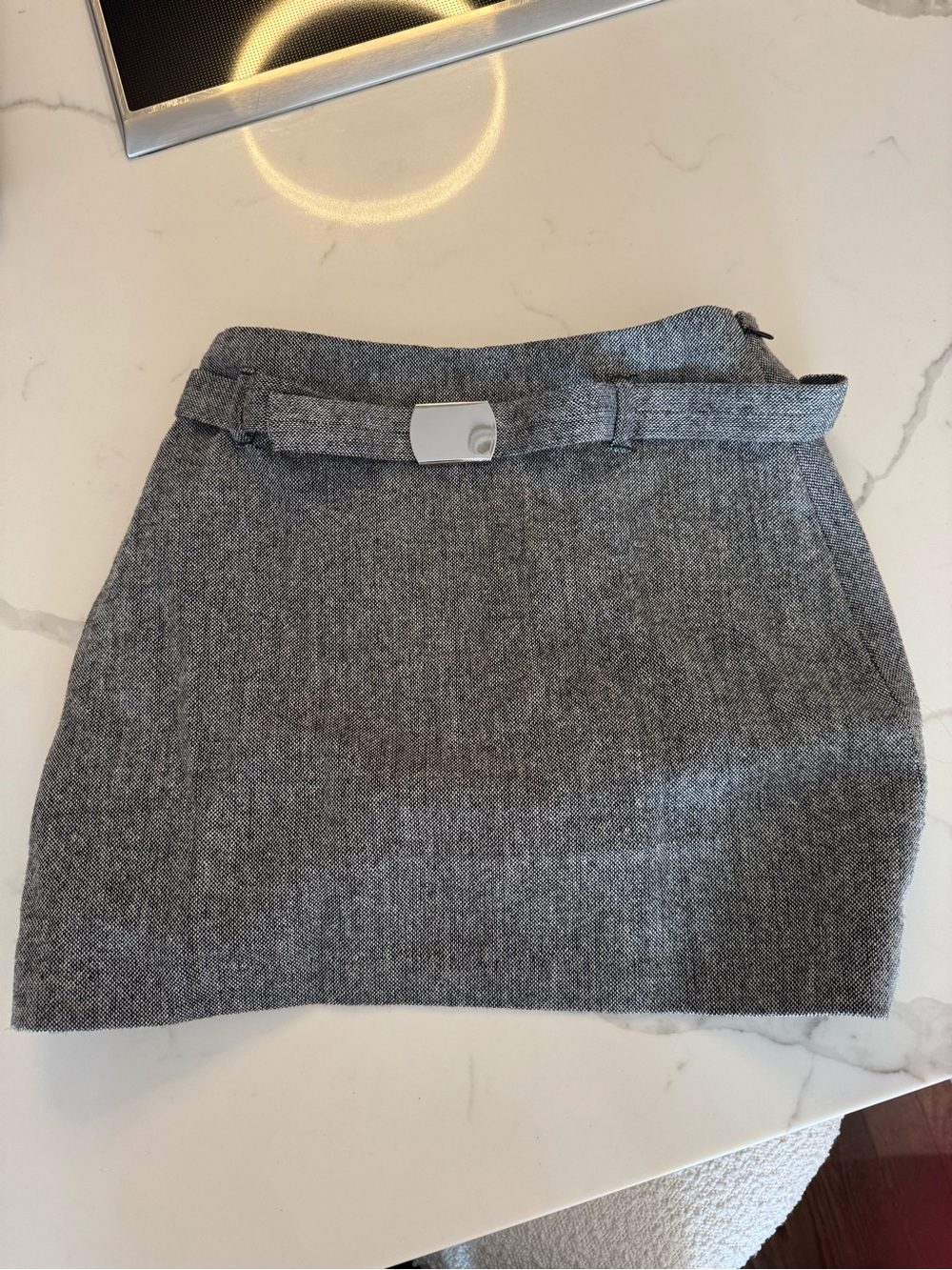 H&M Gray Tweed Mini Skirt with Belt Accent